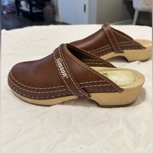 Dutch Simson wooden clog women 39 9 Brown leather holland wooden shoe orthopedic